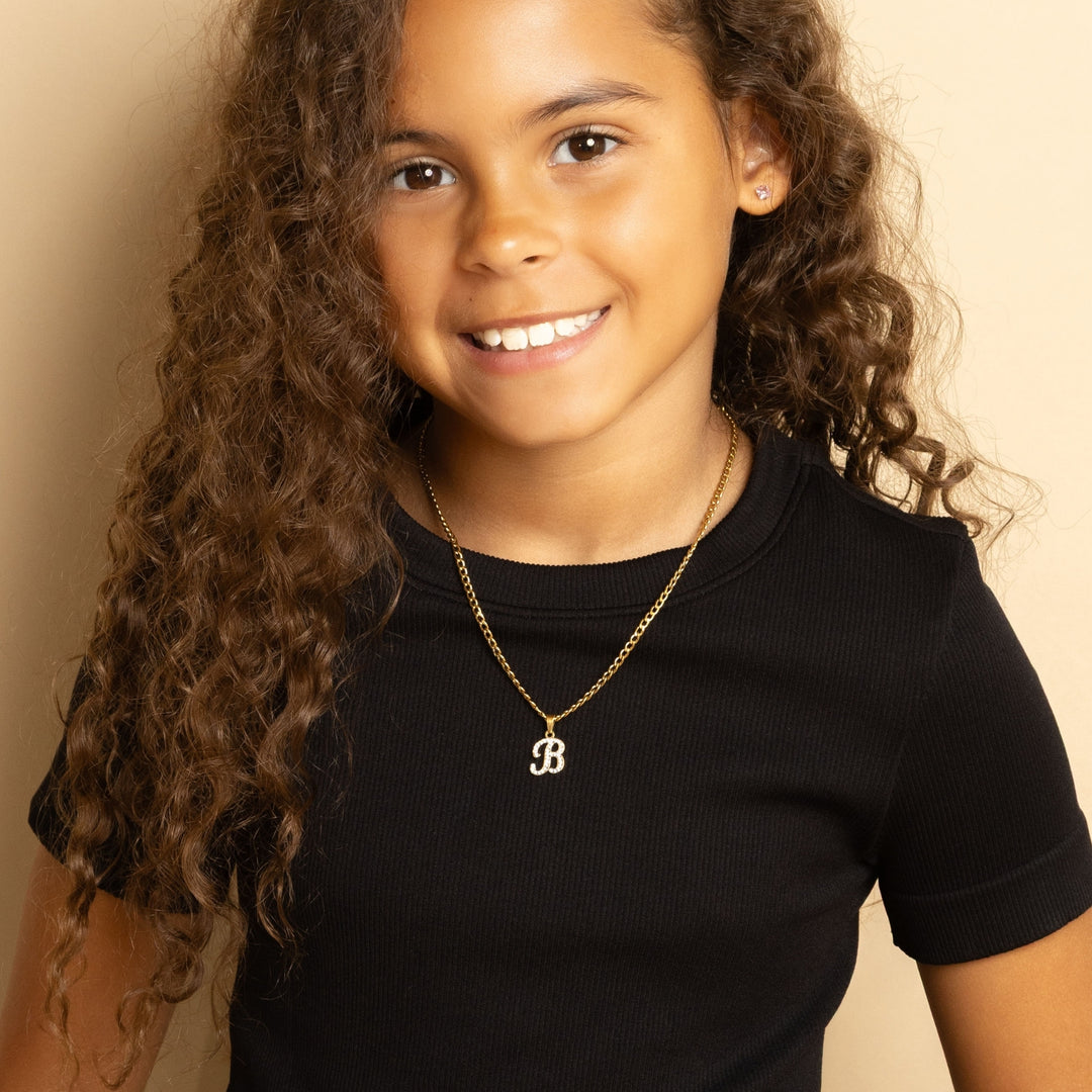 Kids Script Iced Letter Necklace | DORADO