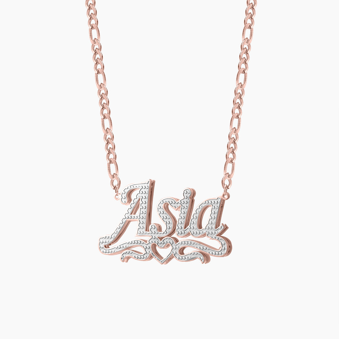 Double Plated Heart Title Name Necklace w/ Figaro Chain | Necklaces by DORADO