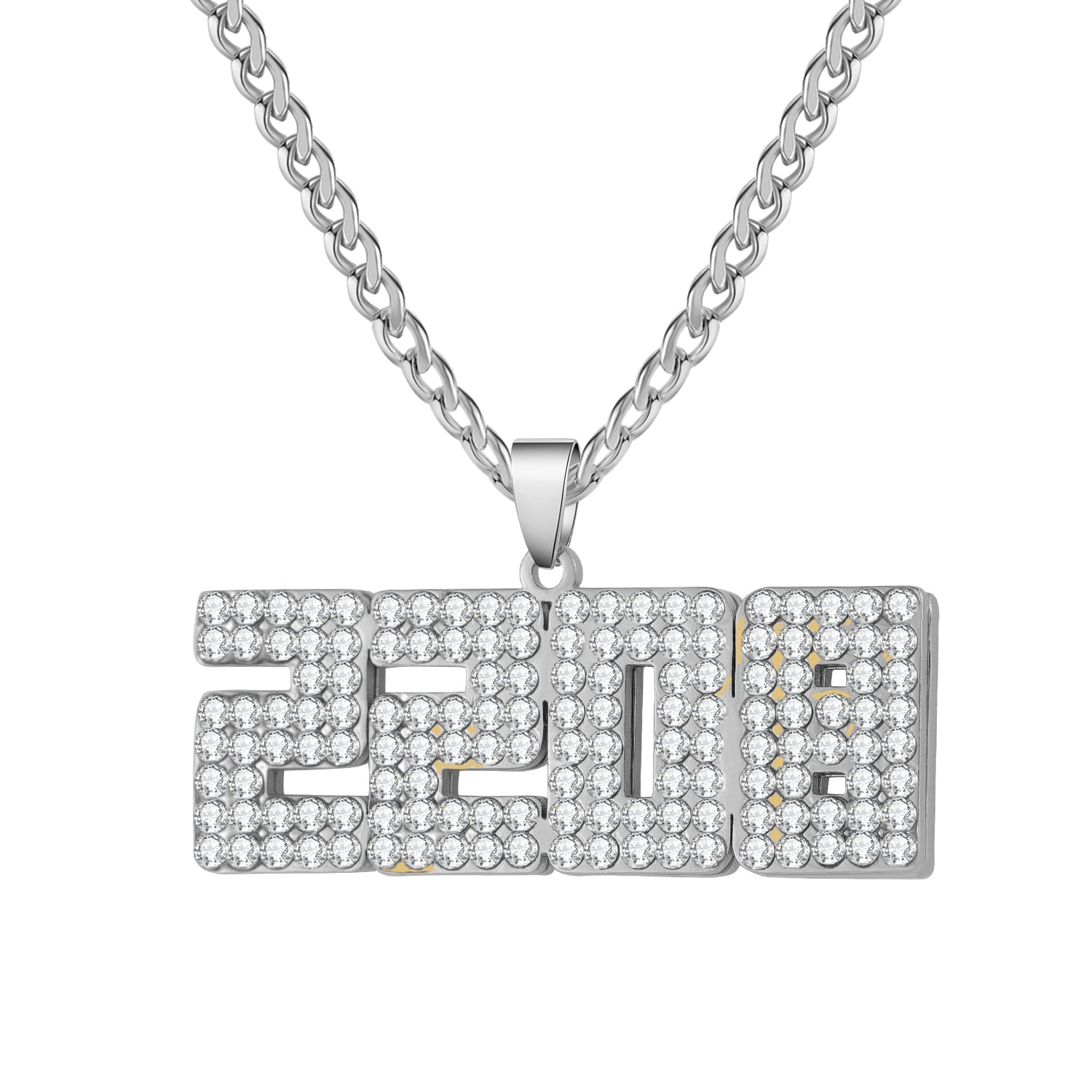 Iced Block Year Necklace w/ Cuban Chain DORADO