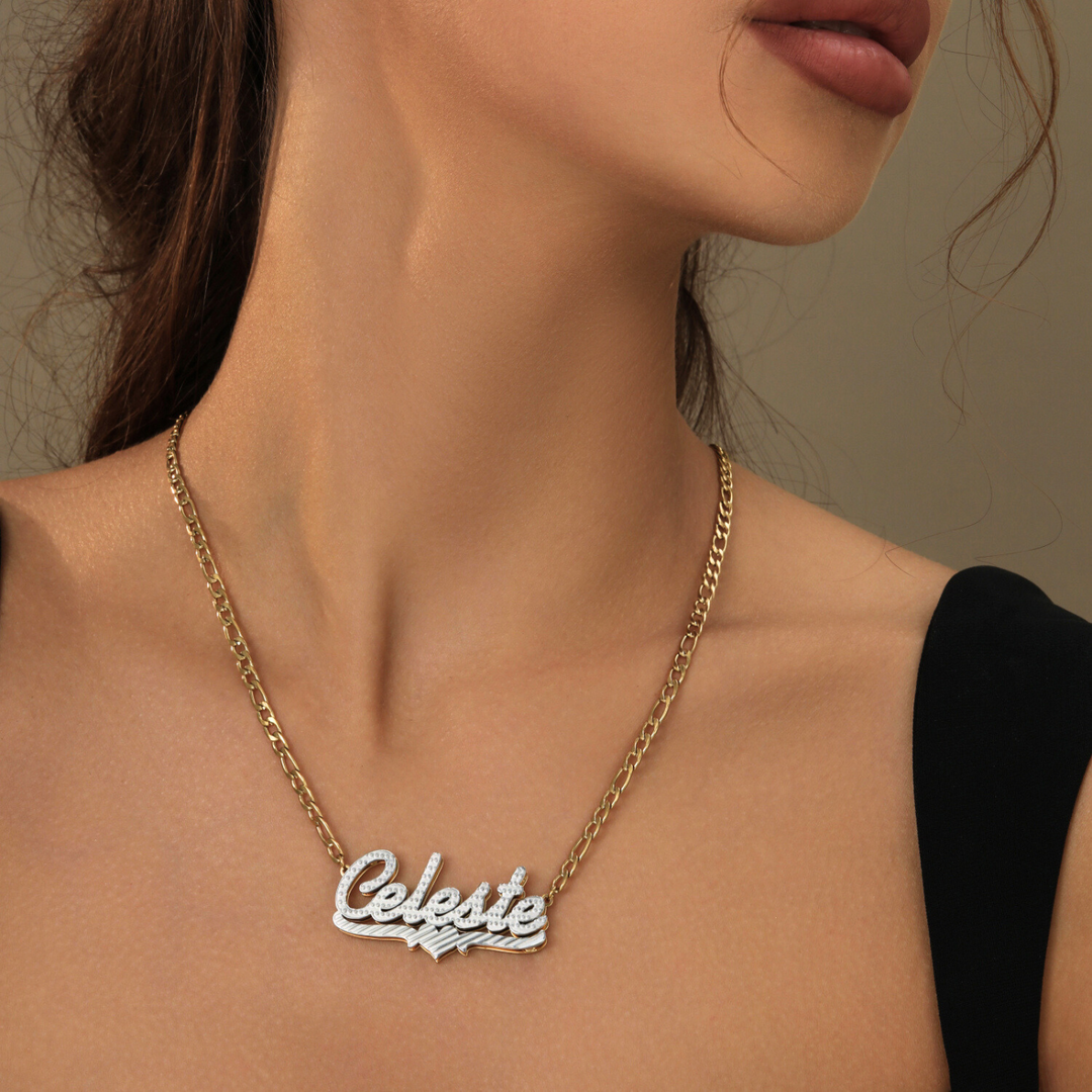 Double Plated Heart Script Name Necklace
