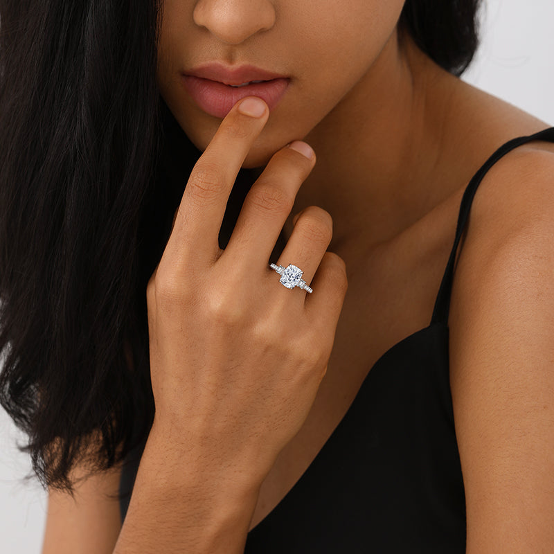 Three Stone Cushion Moissanite Engagement Ring | Engagement Ring by DORADO