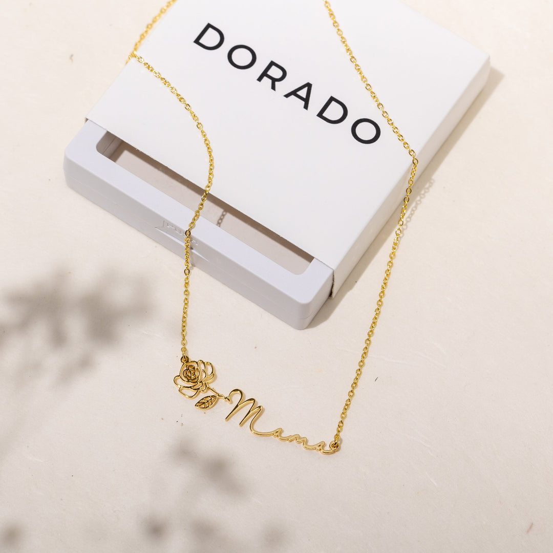 Birth Flower Horizontal Name Necklace | Necklaces by DORADO