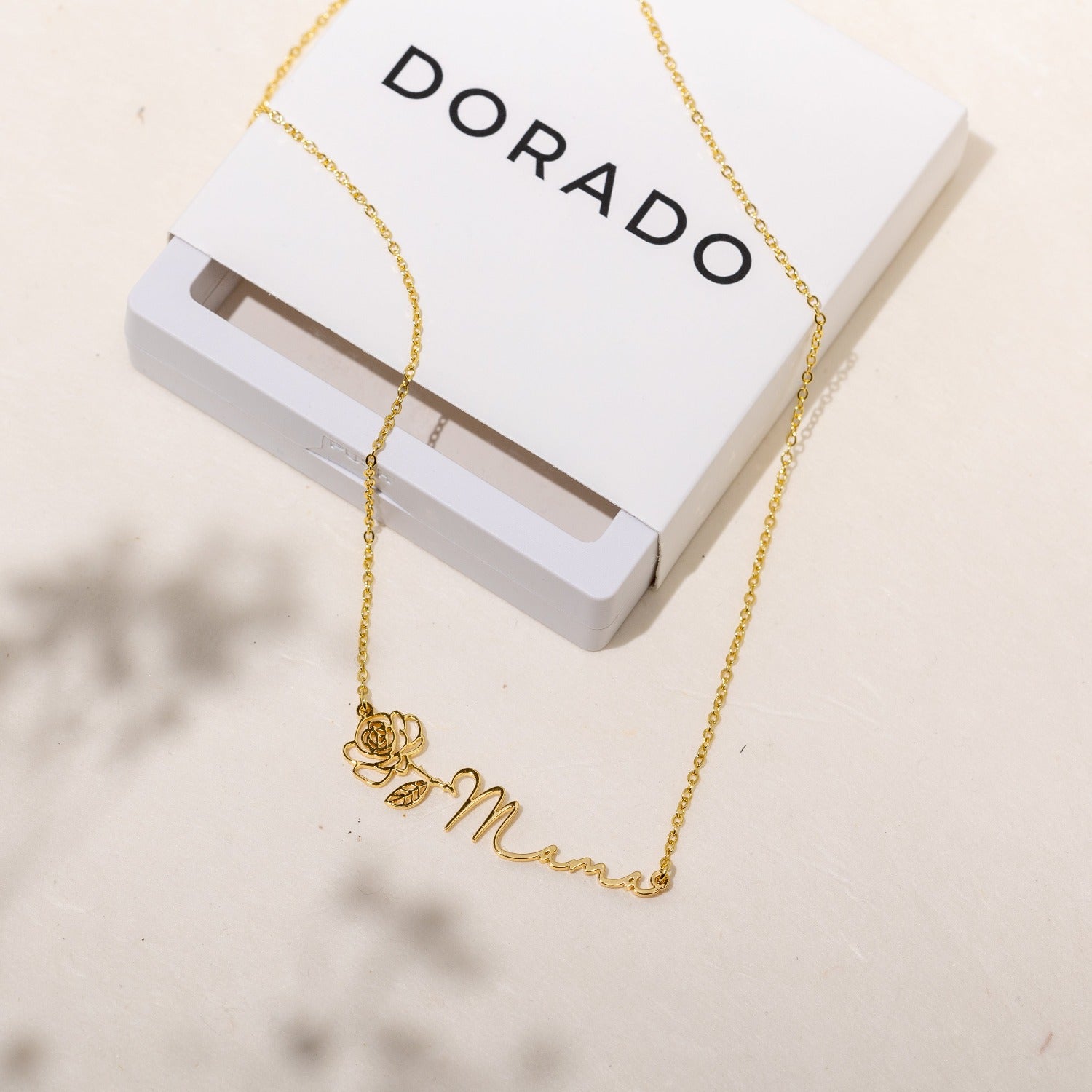 Birth Flower Horizontal Name Necklace | Necklaces by DORADO