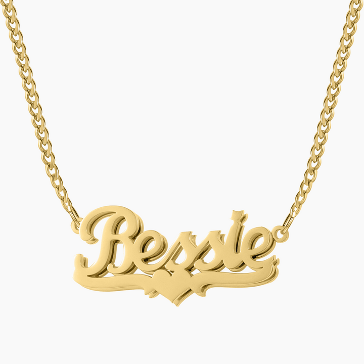 Double Plated Heart Name Necklace w/ Cuban Chain | Dorado Fashion