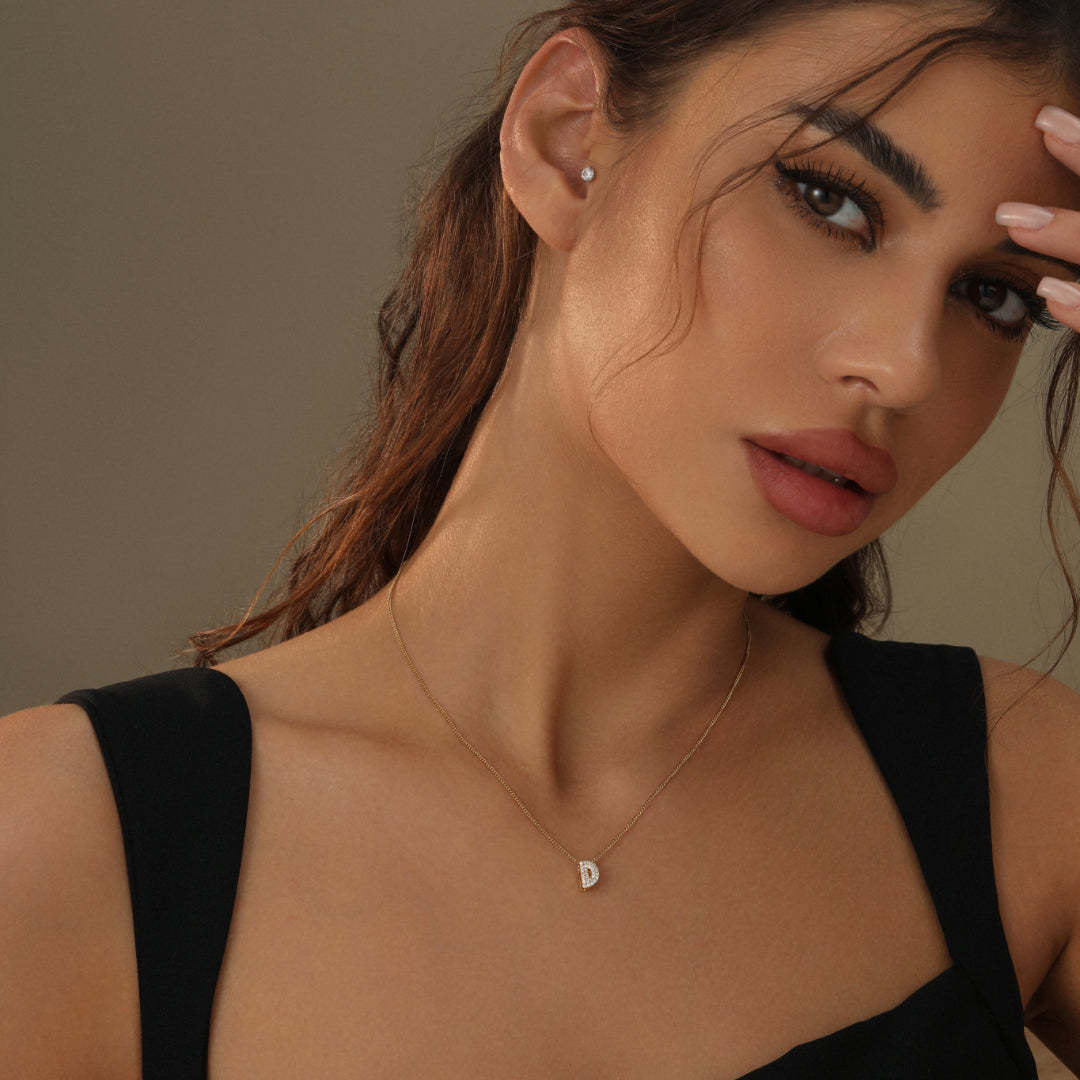 Iced Bubble Initial Necklace w/ Cuban Chain