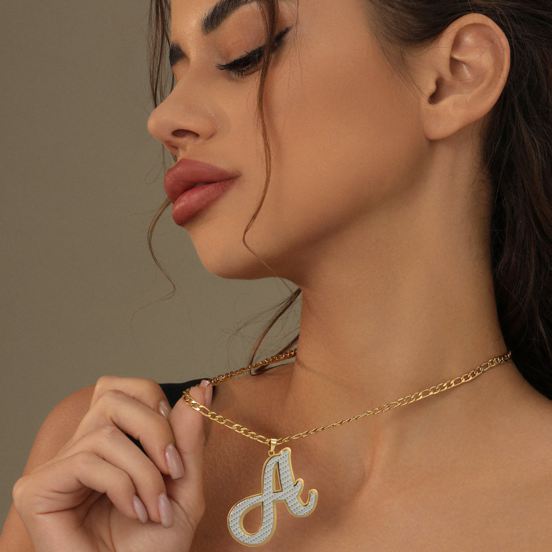Double Plated Initial Necklace w/ Figaro Chain