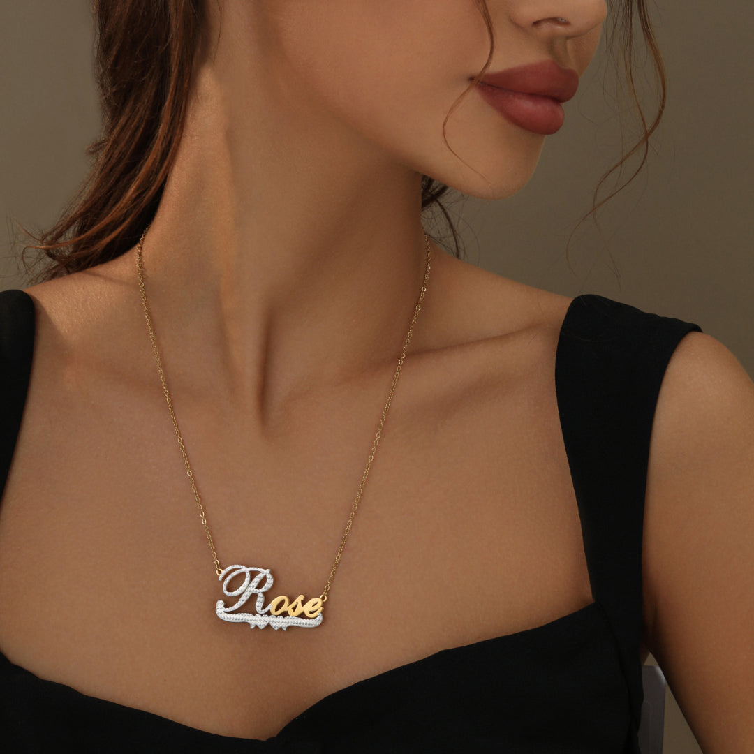 Double Plated Double Heart Name Necklace