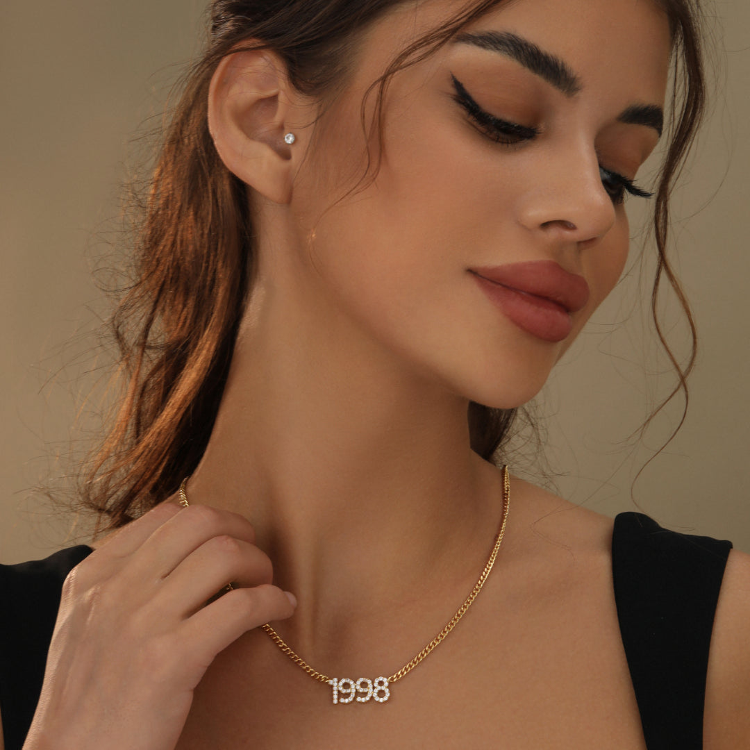 Iced Year Necklace w/ Cuban Chain | Necklaces by DORADO