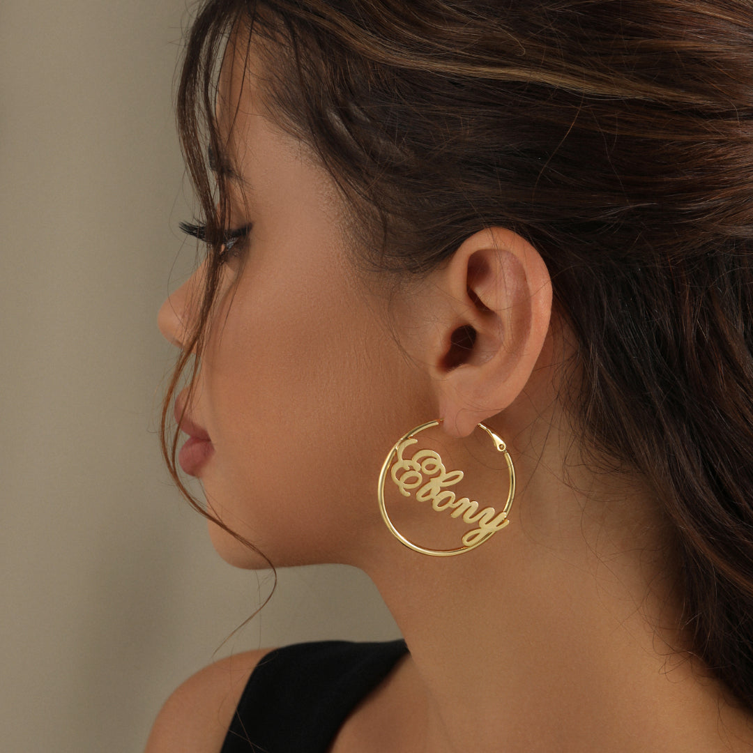Script Name Hoop Earrings DORADO - Main Image