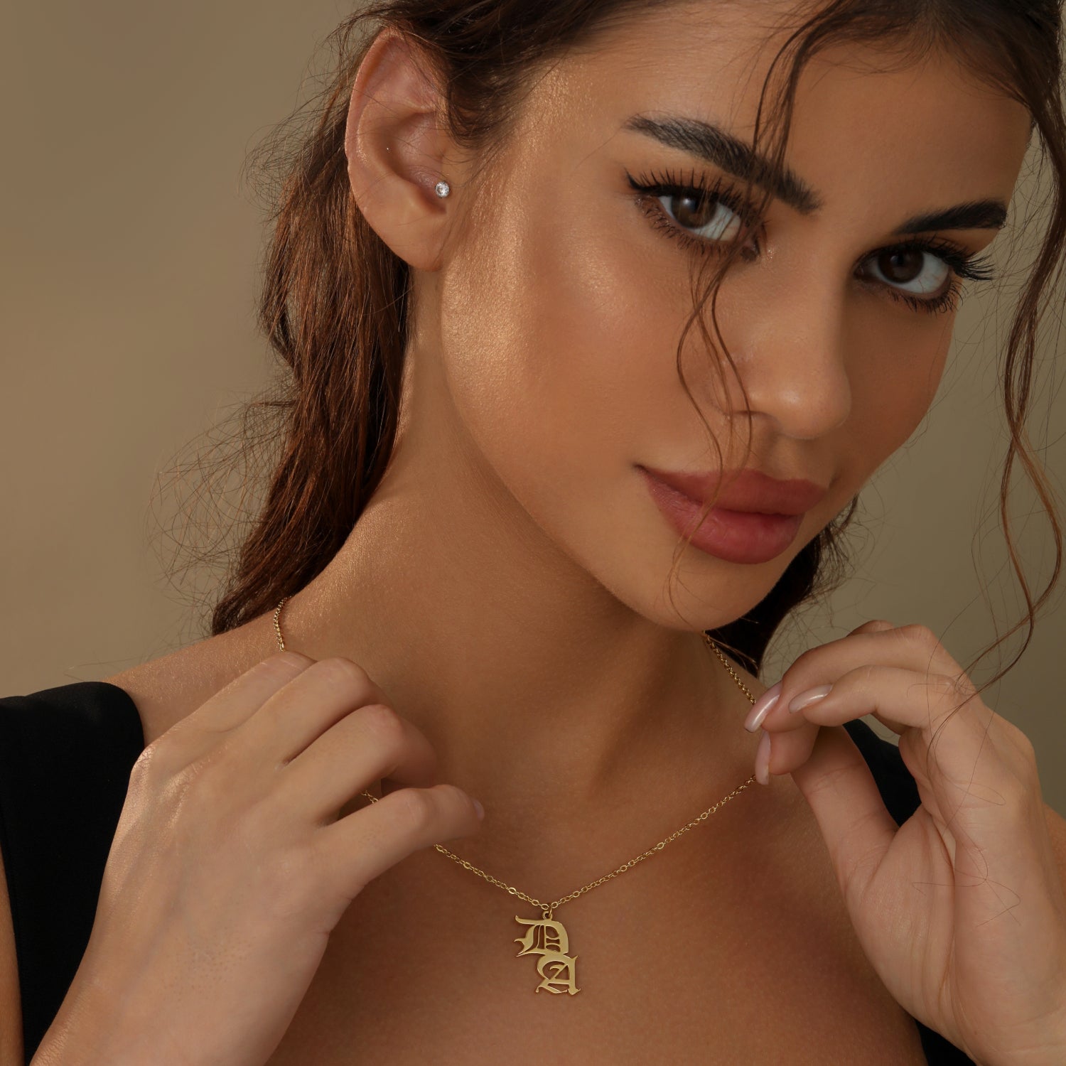 Gothic Two Letter Necklace | Necklaces by DORADO