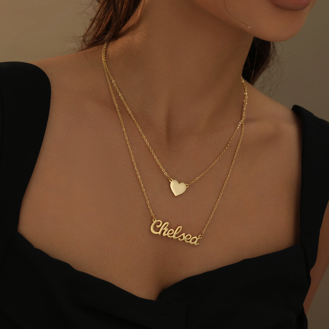 Heart Layer Name Necklace DORADO - Main Image