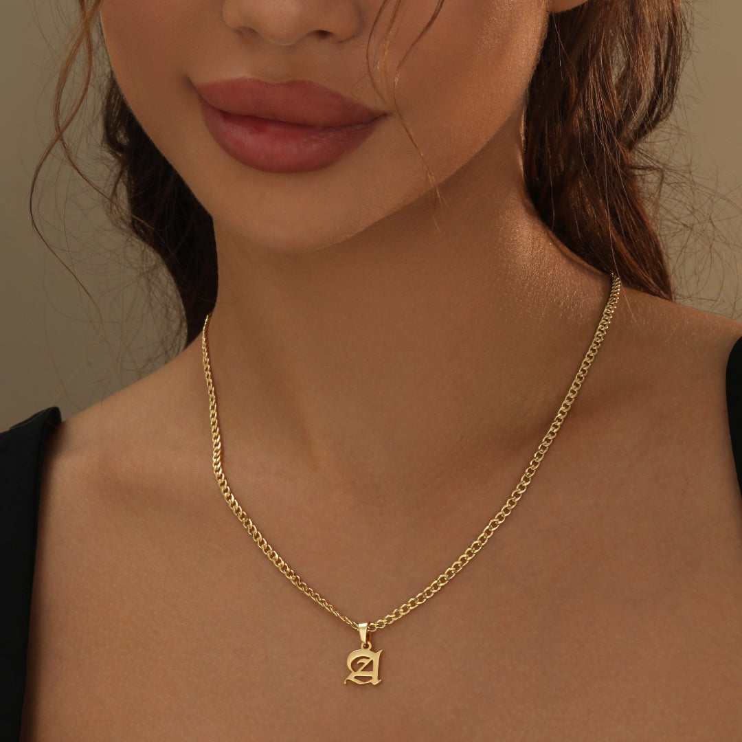 Gothic Letter Necklace w/ Cuban Chain