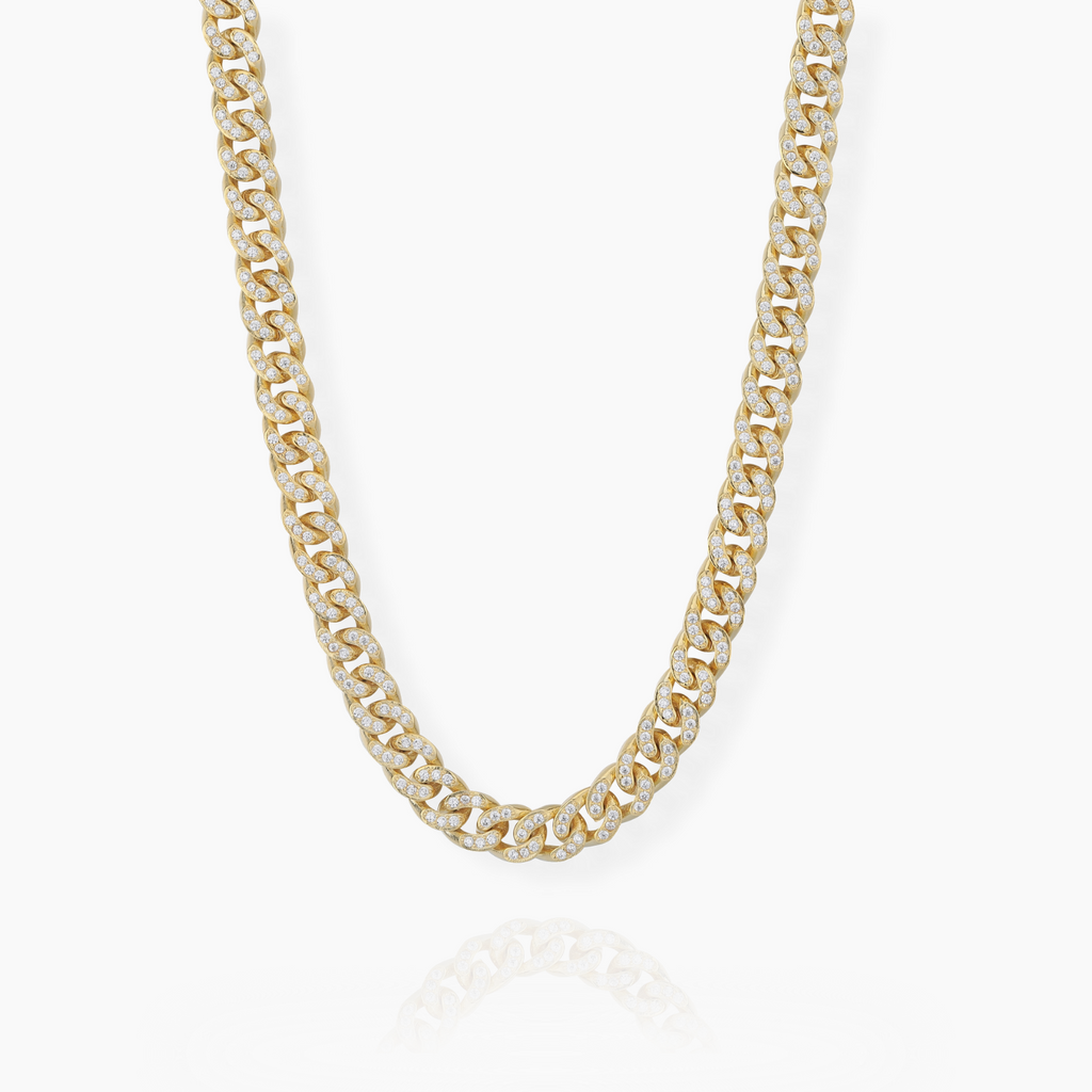 Iced Cuban Link Chain - 7mm 18K Gold Over Sterling Silver / 20 (50cm) at Dorado Fashion