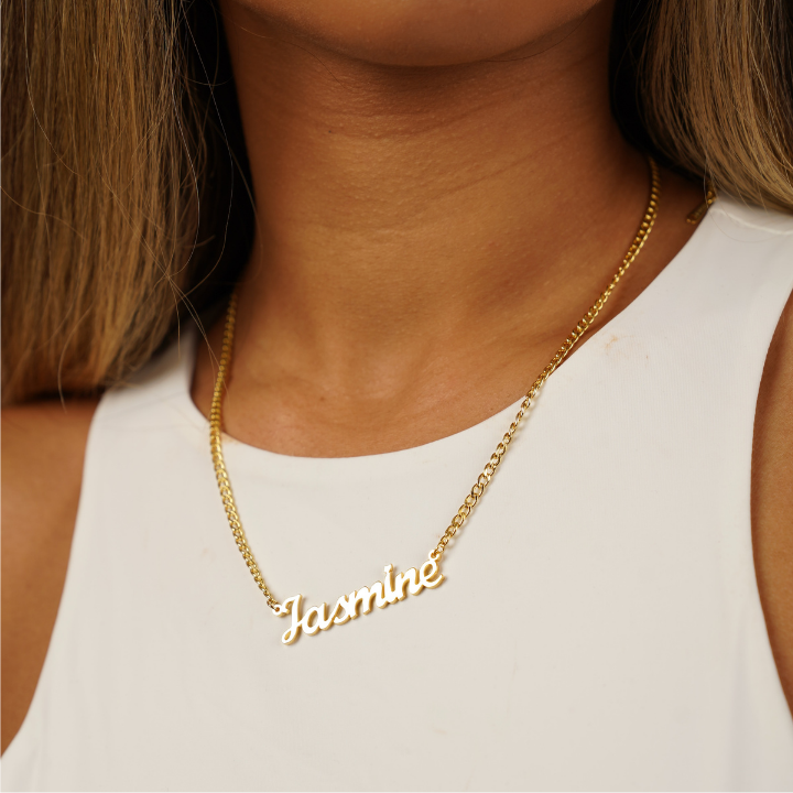 Name necklace cuban chain deals