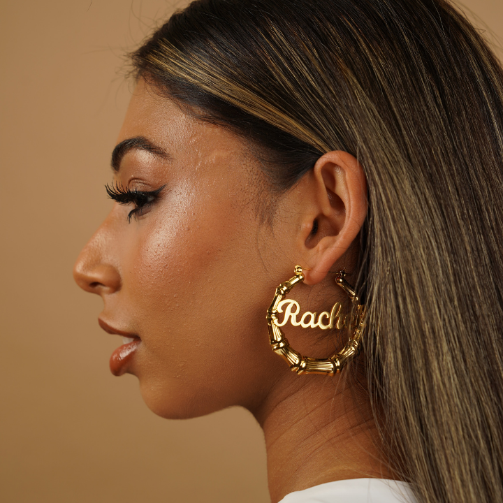 Bamboo Name Hoop Earrings | Dorado Fashion