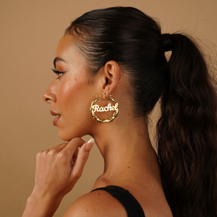 Bamboo Name Hoop Earrings | Dorado Fashion