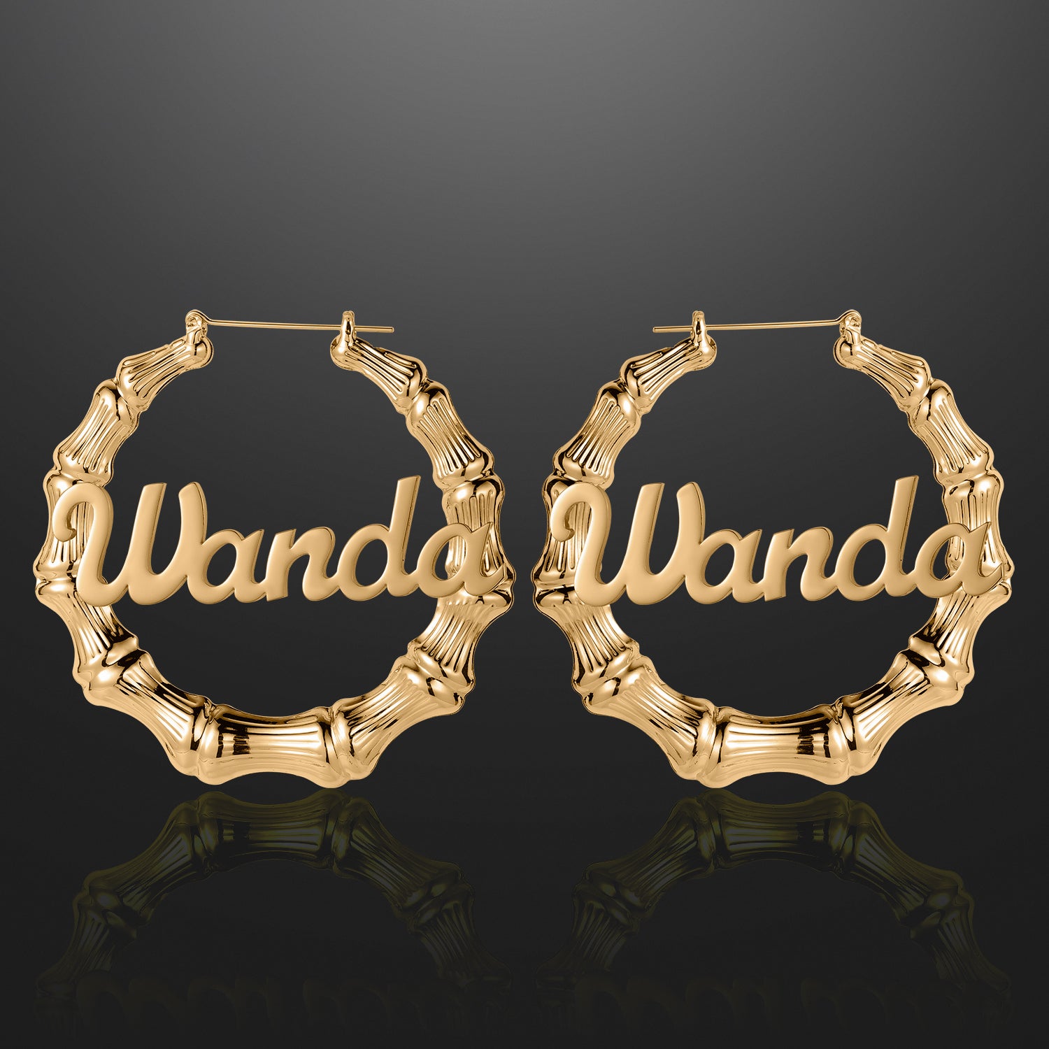 Gold bamboo earrings deals with name