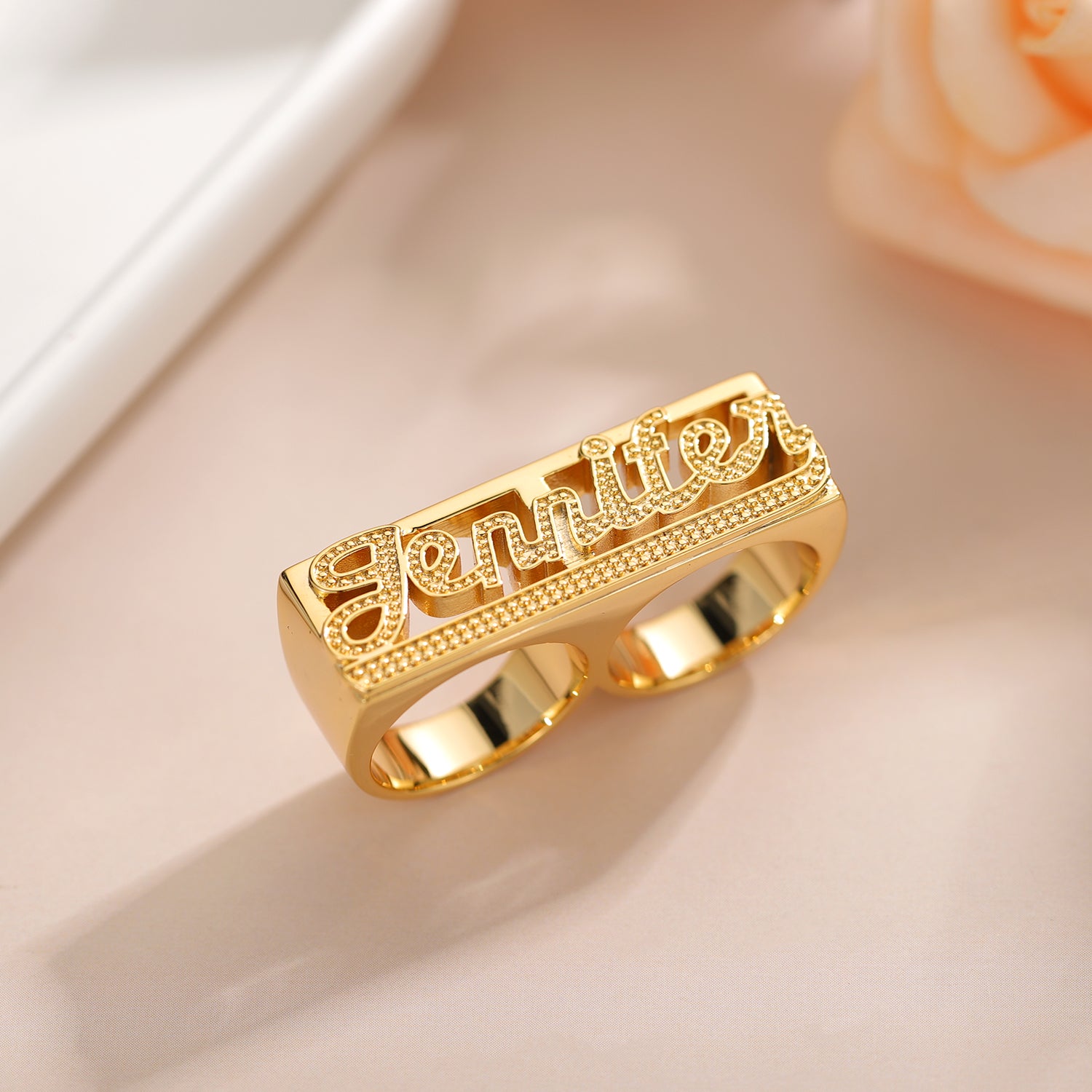 Galicia Custom 18k Yellow Gold Two Finger Diamond Ring
