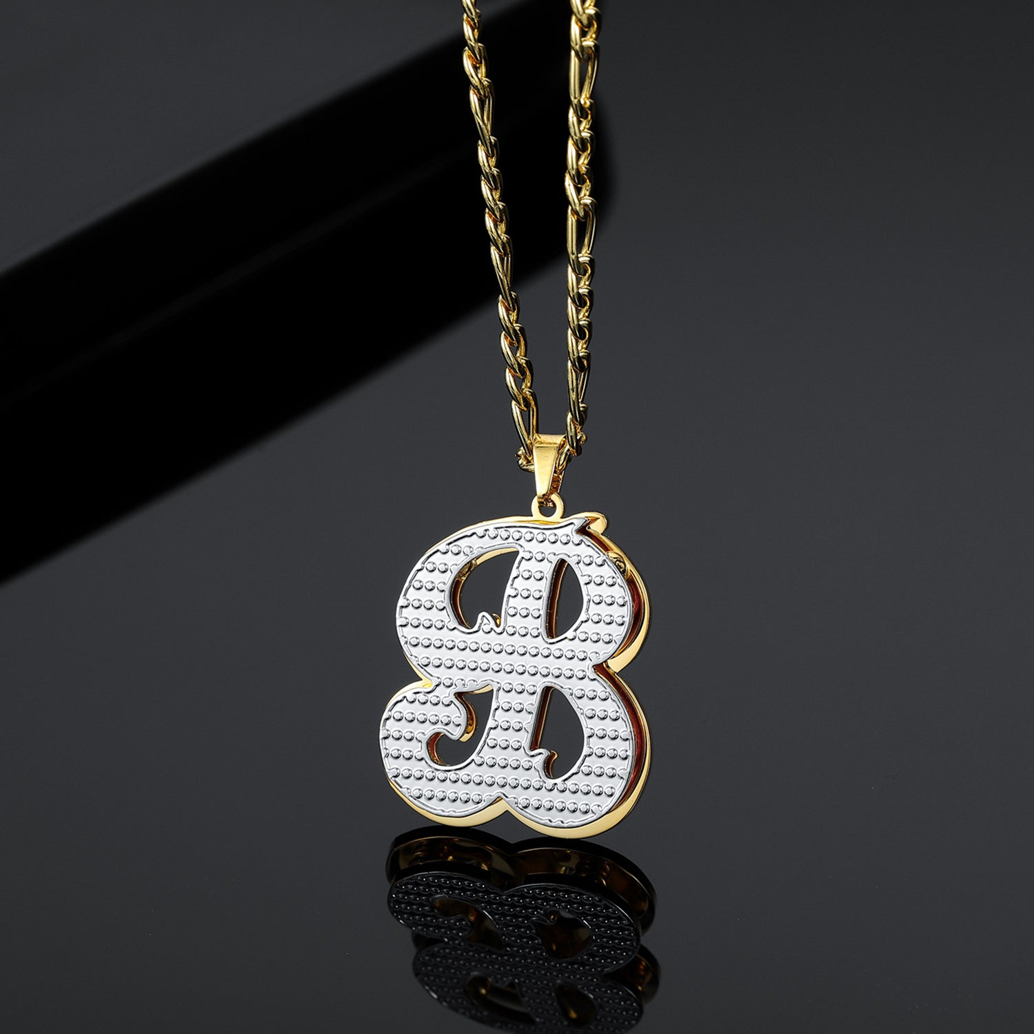 Double Plated Initial Necklace w/ Figaro Chain | Dorado Fashion
