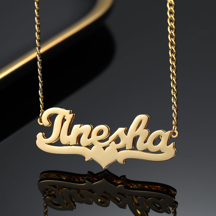 Double Plated Heart Name Necklace w/ Cuban Chain | Dorado Fashion