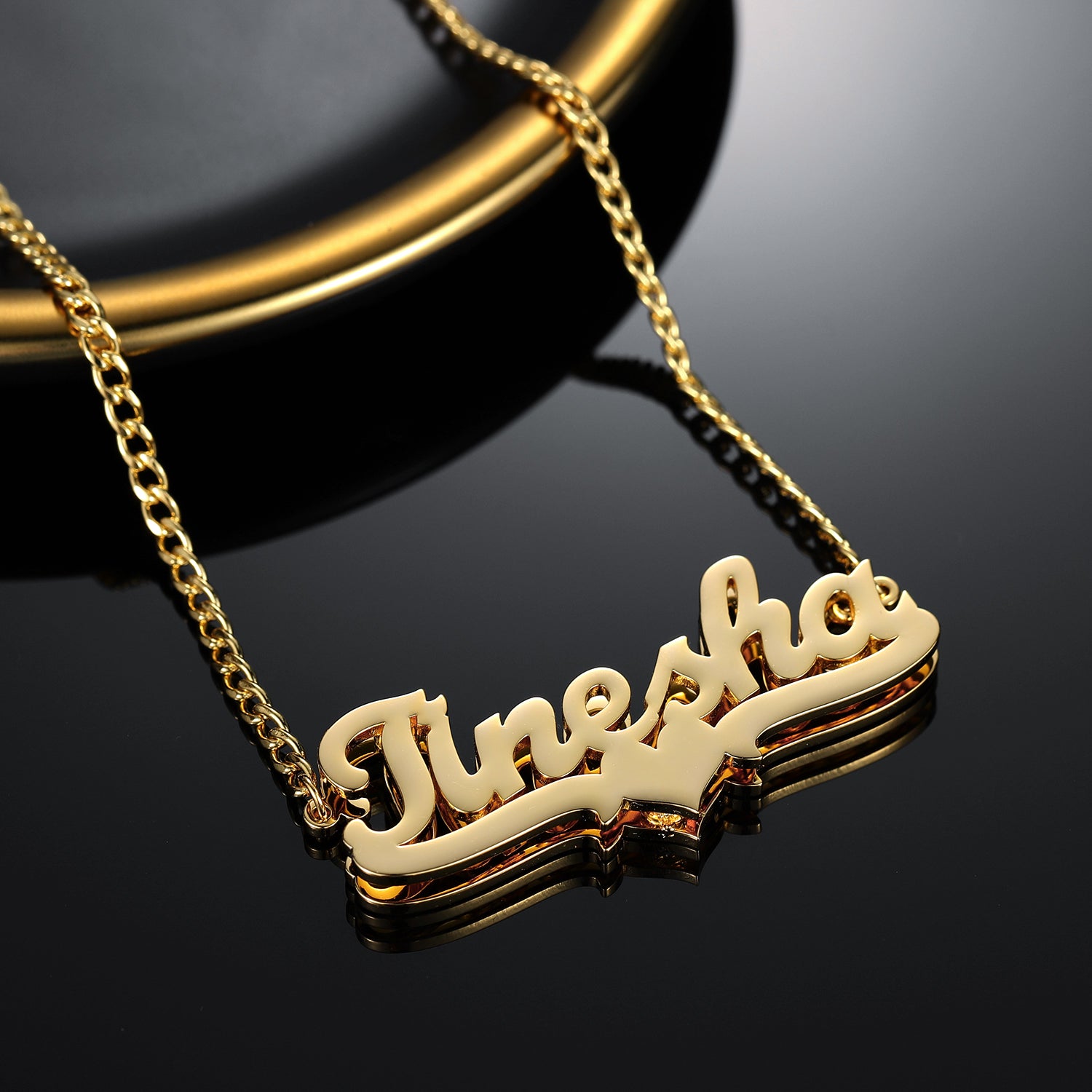 Double Plated Heart Name Necklace w/ Cuban Chain | DORADO