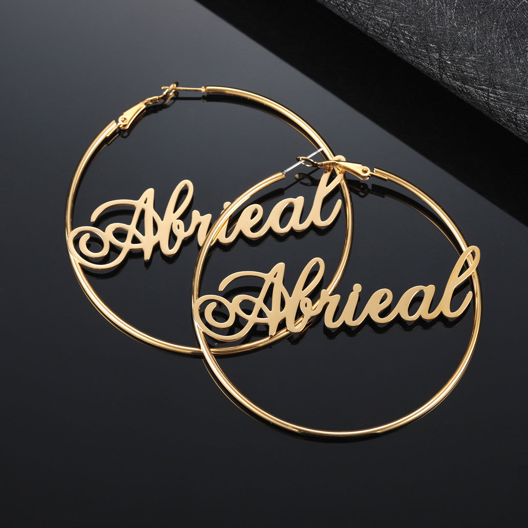 Script Name Hoop Earrings | Dorado Fashion