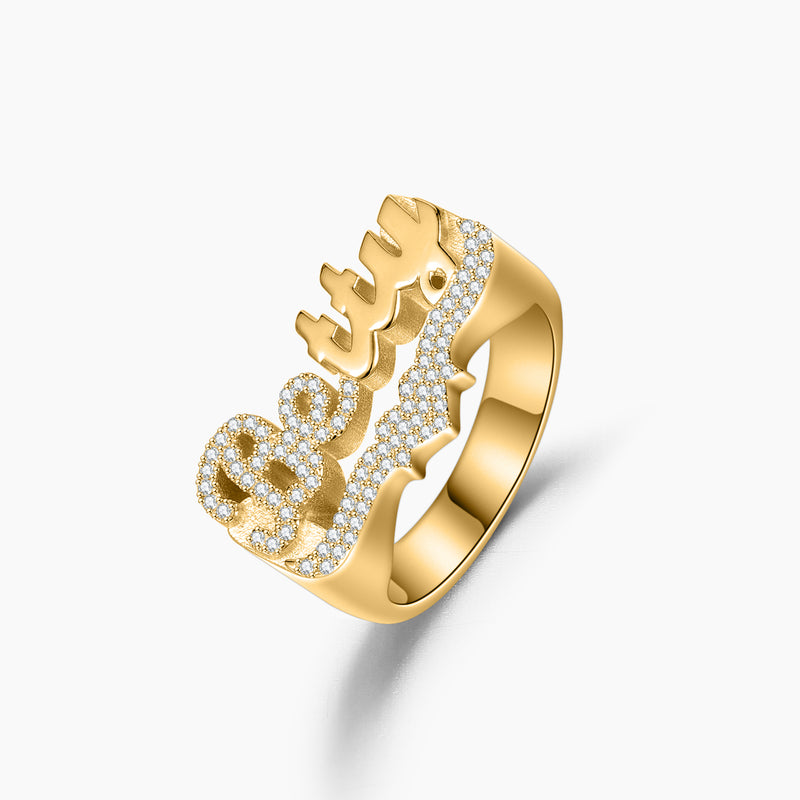 Iced 3D Name Ring | Dorado Fashion