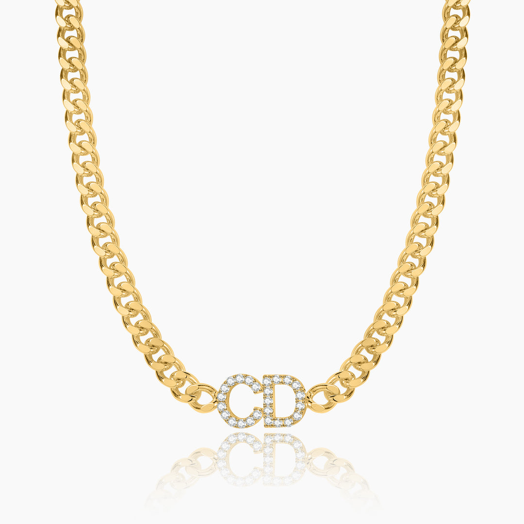 Iced Initials Necklace w/ Cuban Chain | Dorado Fashion