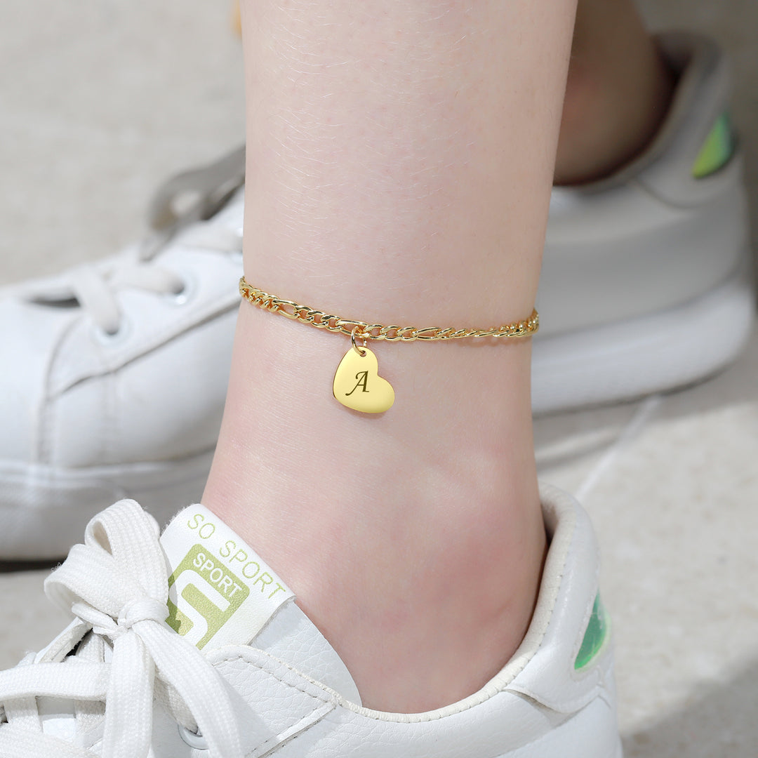 Heart Initial Engraved Anklet | Dorado Fashion