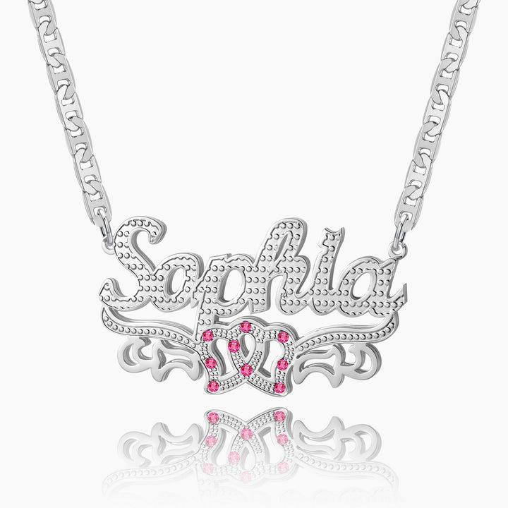 Double Plated Double Heart Name Necklace w/ Clip Chain | Dorado Fashion
