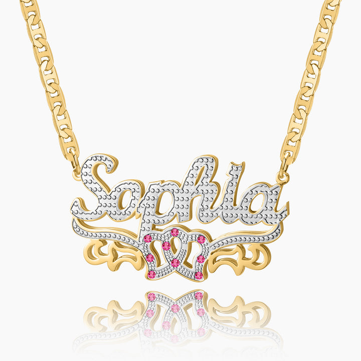 Kids Double Plated Double Heart Name Necklace w/ Clip Chain | Dorado Fashion