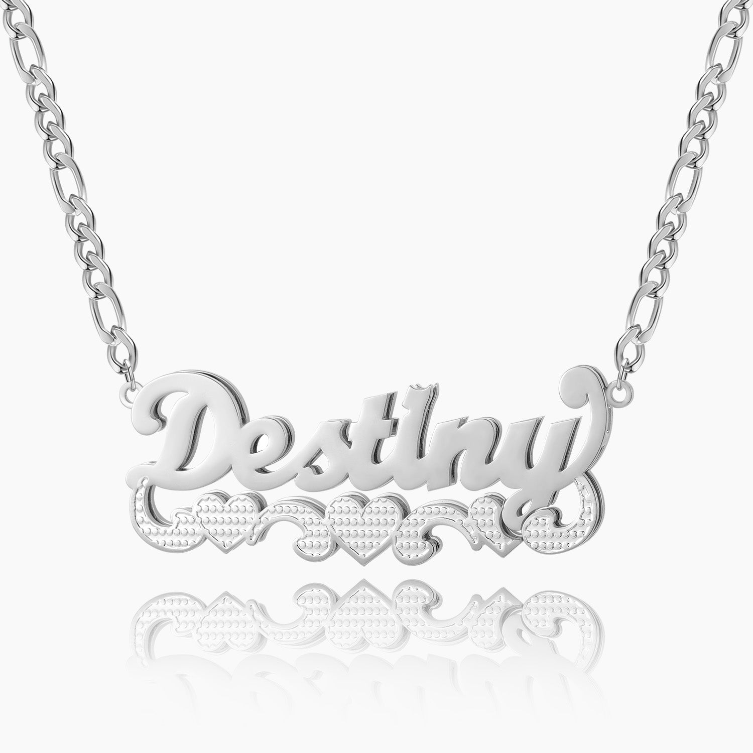 Double Plated Triple Heart Name Necklace w/ Cuban Chain | Dorado Fashion