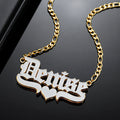 Double Plated Gothic Name Necklace w/ Figaro Chain | Dorado Fashion