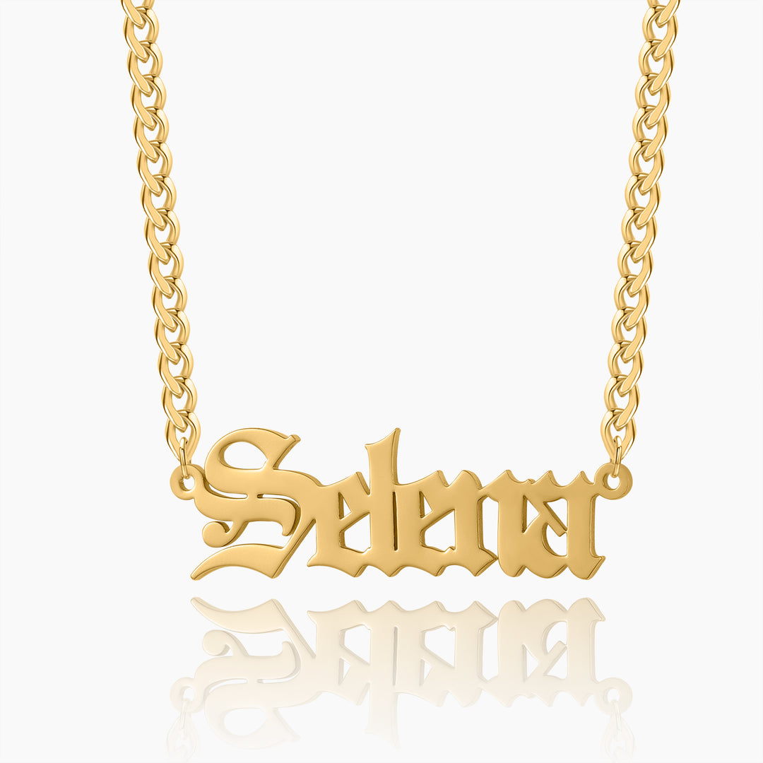 Gothic Name Necklace w/ Cuban Chain | Dorado Fashion