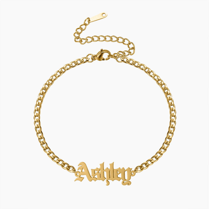 Gothic Name Bracelet w/ Cuban Chain | Dorado Fashion