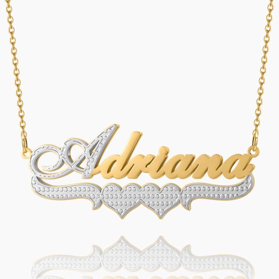 Double Plated Double Heart Name Necklace | Dorado Fashion