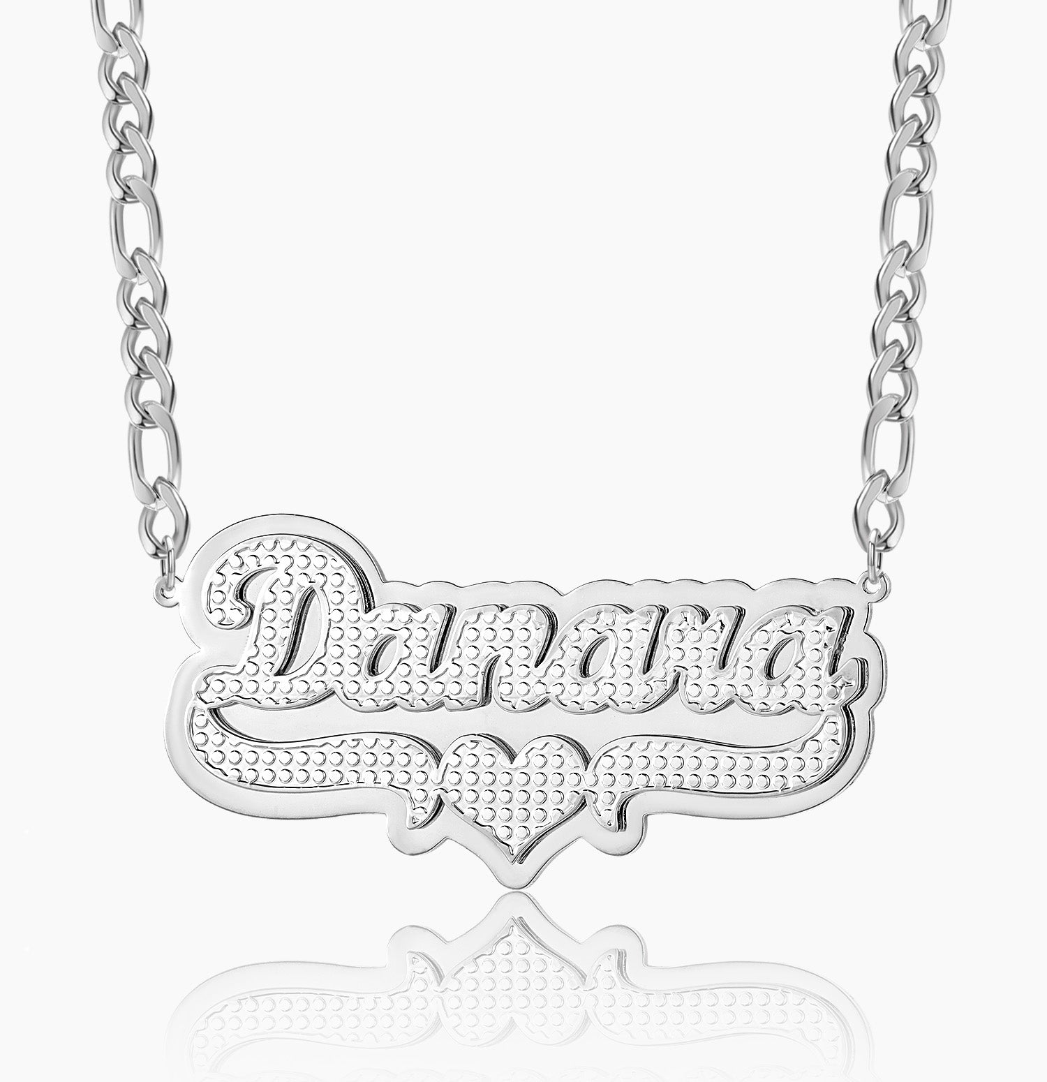 Double Plated Pop Out Heart Name Necklace w/ Figaro Chain | Dorado Fashion