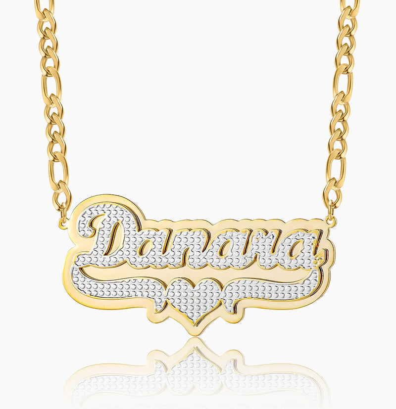 Double Plated Pop Out Heart Name Necklace w/ Figaro Chain Regular price $168 Sale price $84