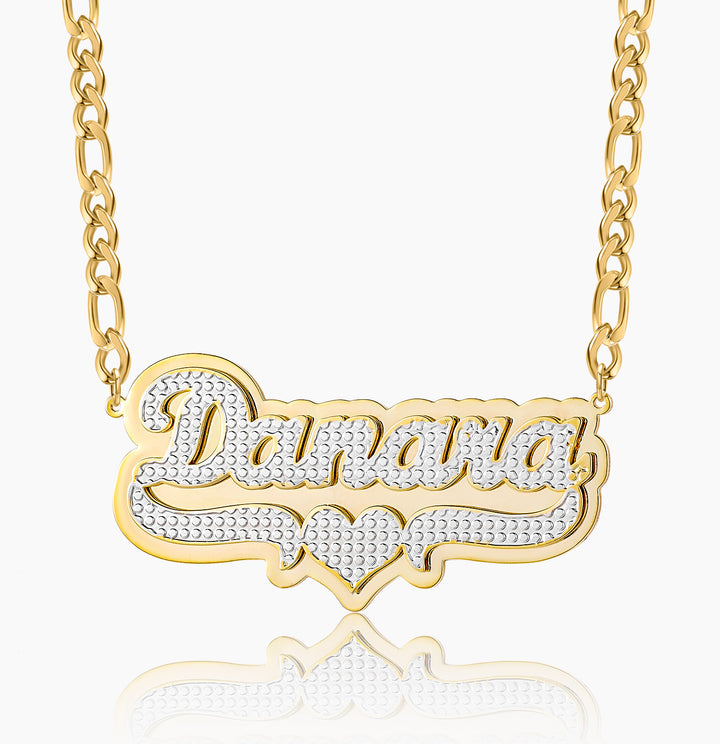 Kids Double Plated Pop Out Heart Name Necklace w/ Figaro Chain | Dorado Fashion