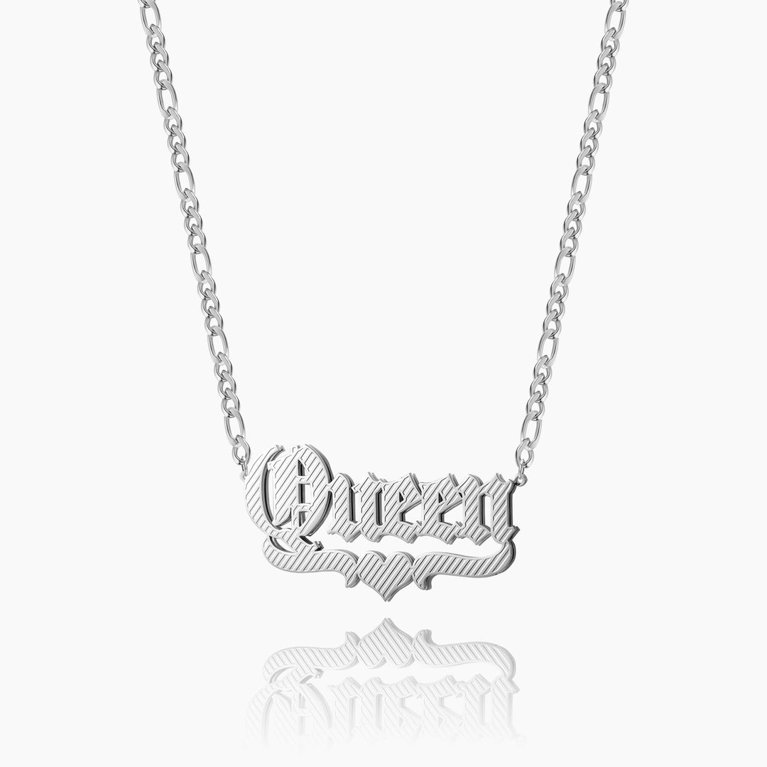 Double Plated Gothic Name Necklace w/ Figaro Chain | Dorado Fashion