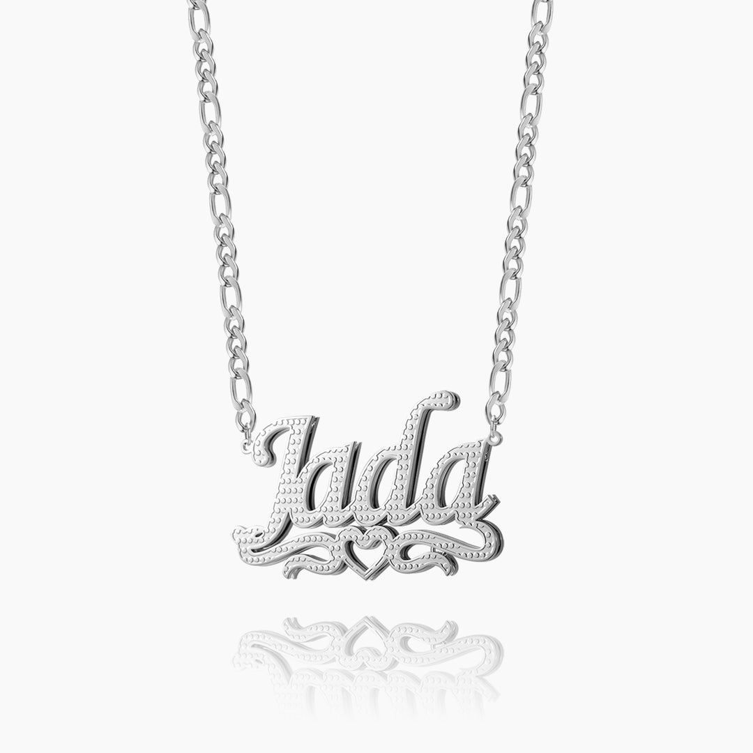 Double Plated Heart Title Name Necklace w/ Figaro Chain | Dorado Fashion
