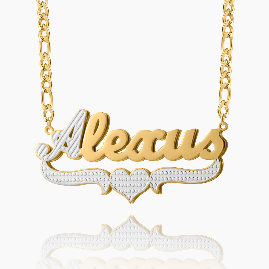 Double Plated Script Name Necklace w/ Figaro Chain | Dorado Fashion