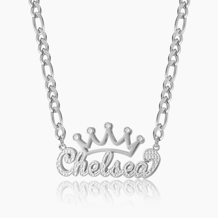 Double Plated Crown Name Necklace w/ Figaro Chain | Dorado Fashion