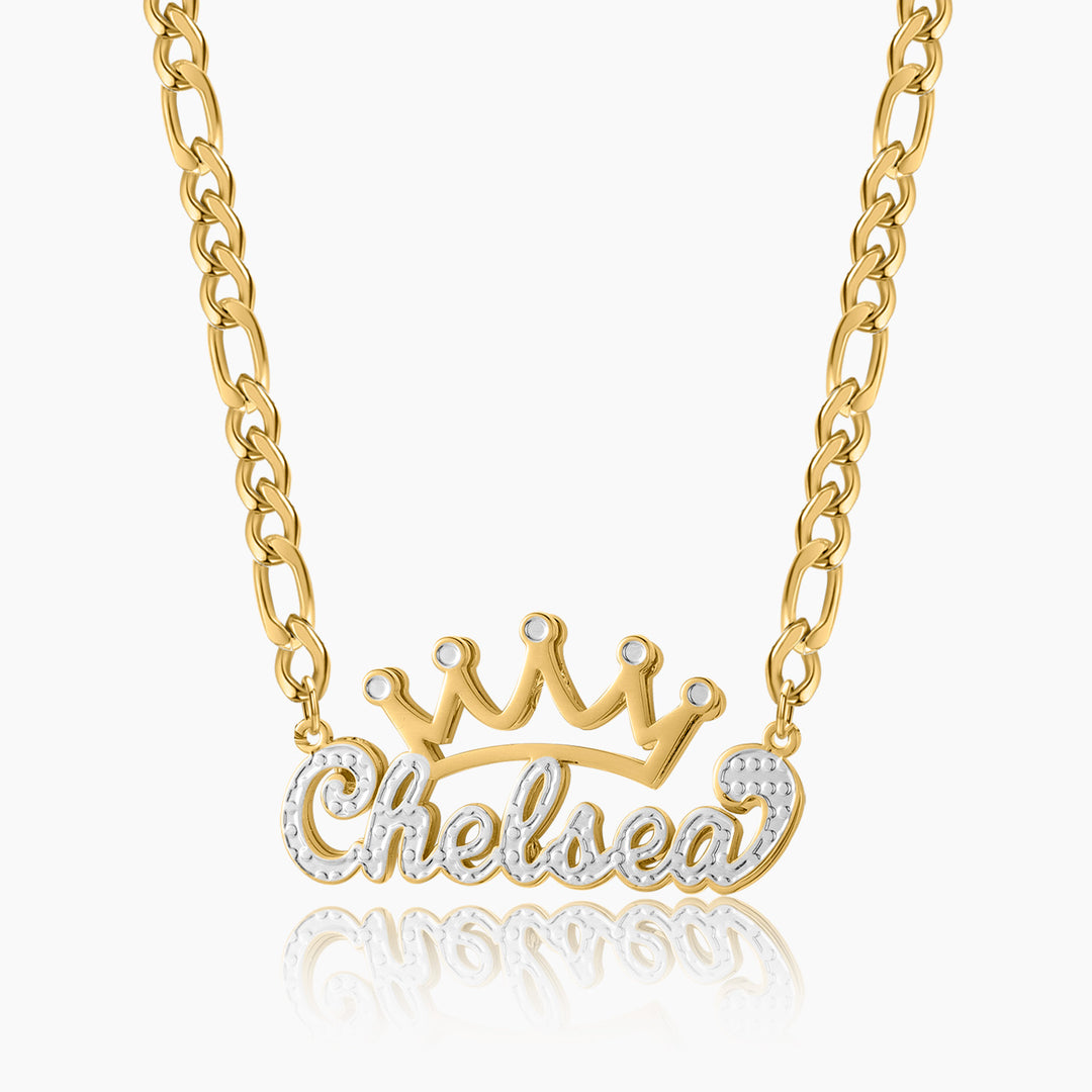 Kids Double Plated Crown Name Necklace w/ Figaro Chain | Dorado Fashion