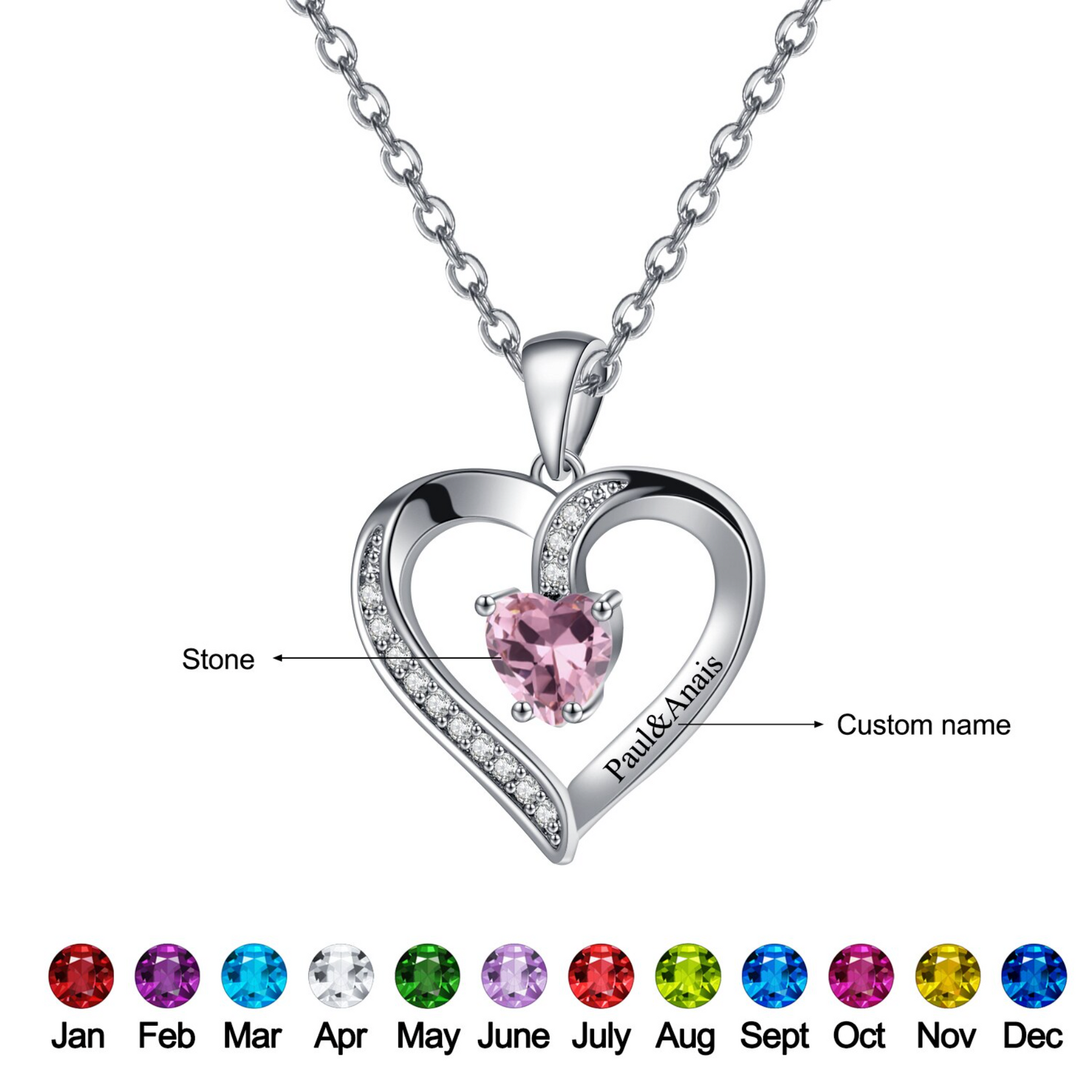 Birthstone Heart Shape Necklace | Dorado Fashion