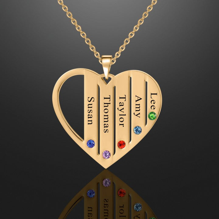Family Name Heart Necklace w/ Birthstones | Dorado Fashion